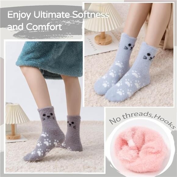 New 5 Pairs Fuzzy Soft Cozy Comfortable Socks for Women, Casual Sleep Comfy Sock - Picture 2 of 6
